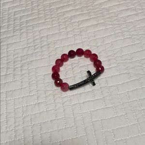 Stretchy Gem-encrusted Cross Bracelet red beads